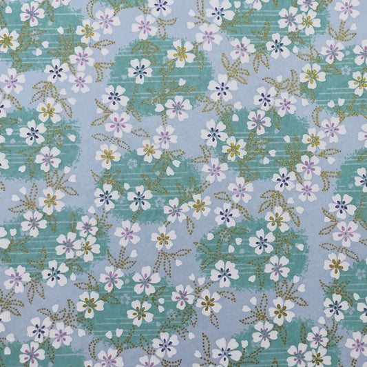 Japanese Yuzen Washi Paper - Cherry blossoms - Mint - Y1450