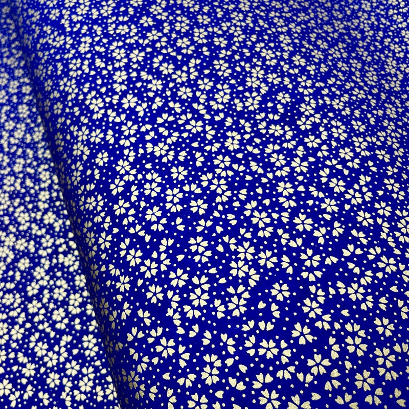 Japanese Yuzen Washi Paper - Cherry blossoms - Gold/Blue - Y1451