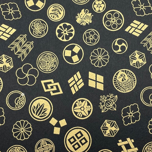 Japanese Yuzen Washi Paper - Golden Crest - Black - Y1456