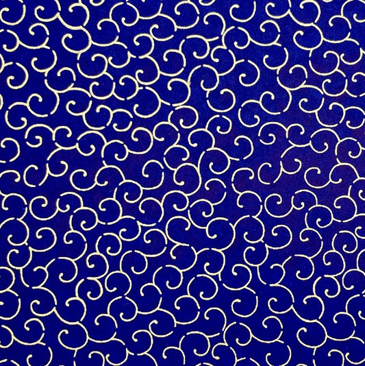 Japanese Yuzen Washi Paper - Golden Arabesque - Blue - Y1459