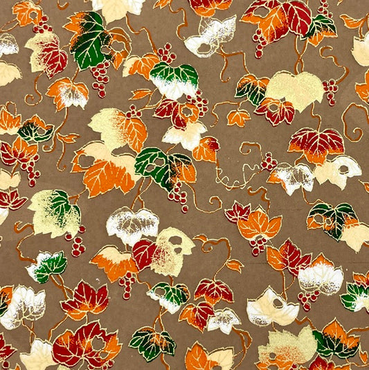 Japanese Yuzen Washi Paper - Grapes with Leaves - Brown - Y1460