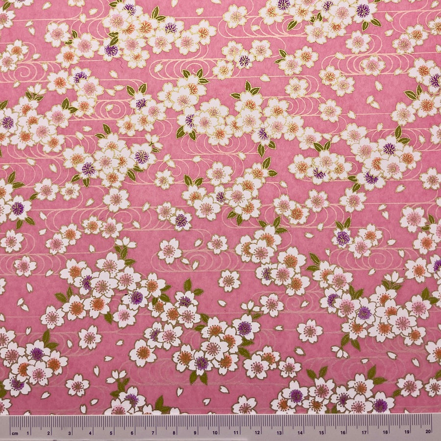 Japanese Yuzen Washi Paper -Cherry Blossoms & Flowing Water - Pink - Y1465