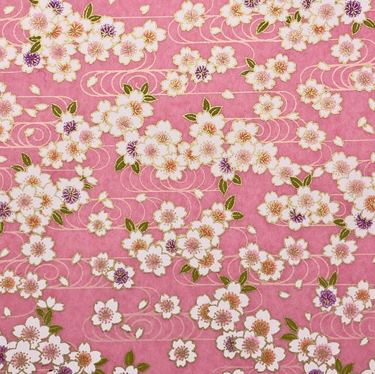 Japanese Yuzen Washi Paper -Cherry Blossoms & Flowing Water - Pink - Y1465