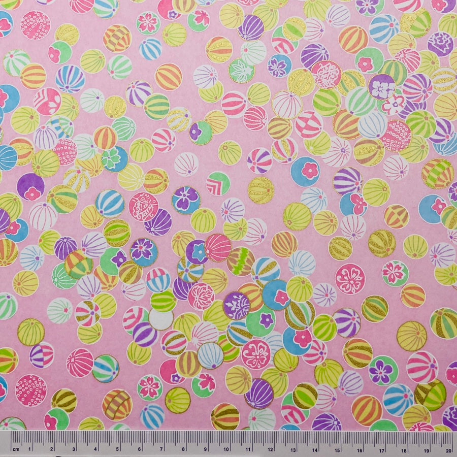 Japanese Yuzen Washi Paper -Colorful Temari Balls - Pastel Pink - Y1470