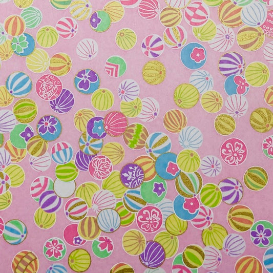 Japanese Yuzen Washi Paper -Colorful Temari Balls - Pastel Pink - Y1470