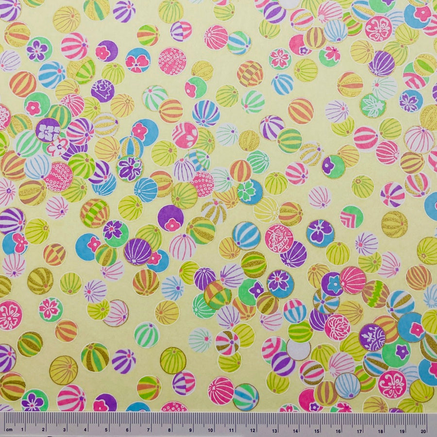 Japanese Yuzen Washi Paper -Colorful Temari Balls - Pastel Yellow - Y1471
