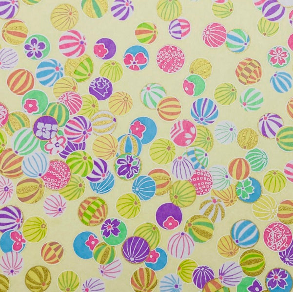 Japanese Yuzen Washi Paper -Colorful Temari Balls - Pastel Yellow - Y1471