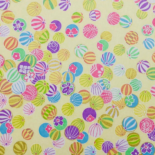 Japanese Yuzen Washi Paper -Colorful Temari Balls - Pastel Yellow - Y1471