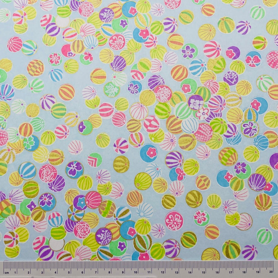 Japanese Yuzen Washi Paper -Colorful Temari Balls - Pastel Blue - Y1472