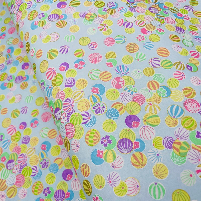 Japanese Yuzen Washi Paper -Colorful Temari Balls - Pastel Blue - Y1472