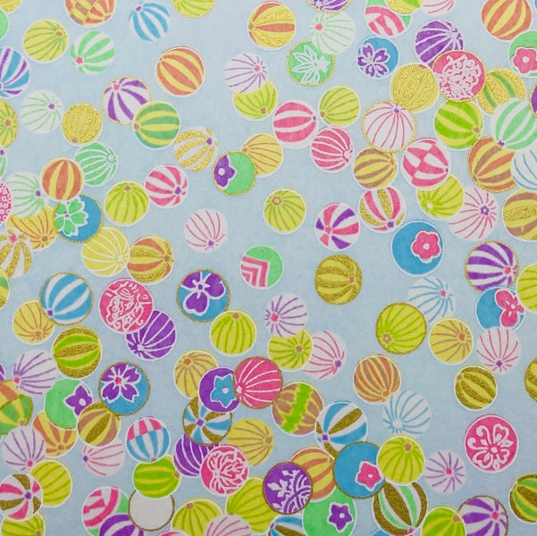 Japanese Yuzen Washi Paper -Colorful Temari Balls - Pastel Blue - Y1472