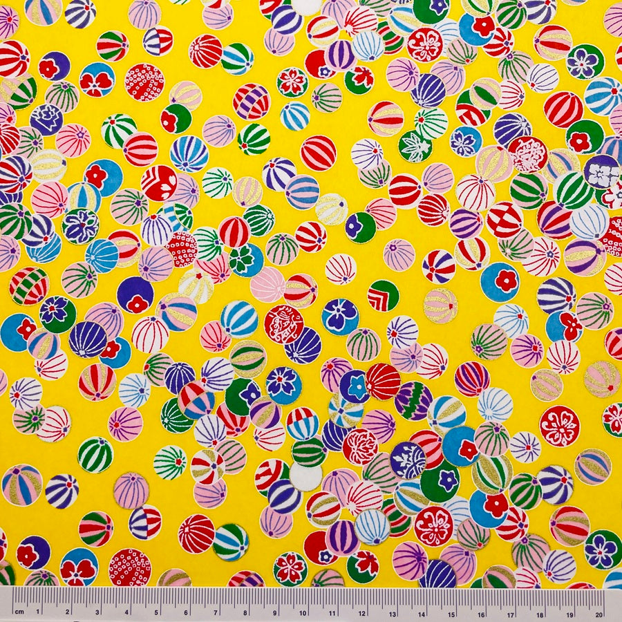 Japanese Yuzen Washi Paper -Colorful Temari Balls - Golden Yellow - Y1475