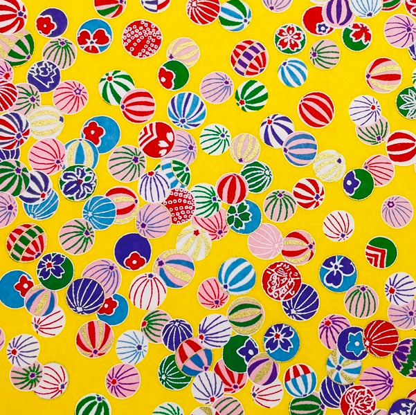 Japanese Yuzen Washi Paper -Colorful Temari Balls - Golden Yellow - Y1475