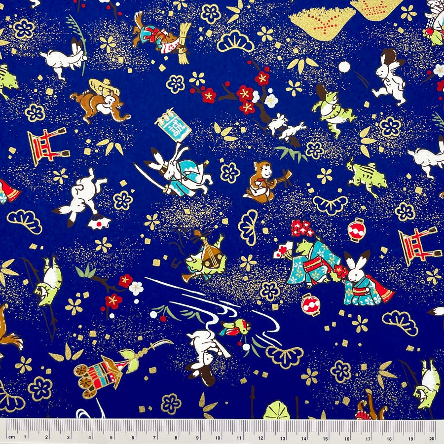 Yuzen Washi - Animals at Play - Navy - Y1477