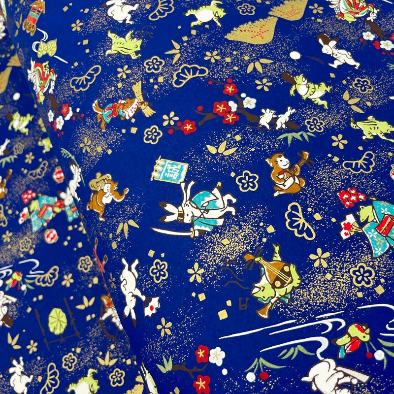 Yuzen Washi - Animals at Play - Navy - Y1477