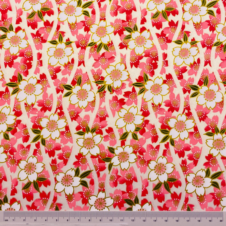 Yuzen Washi - Cherry Blossoms - Pink, Pearl White - Y1479