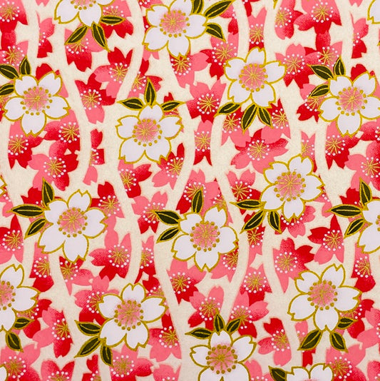 Yuzen Washi - Cherry Blossoms - Pink, Pearl White - Y1479