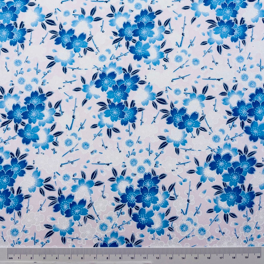 Yuzen Washi - Blue Cherry Blossoms - Pale Pink - Y1480