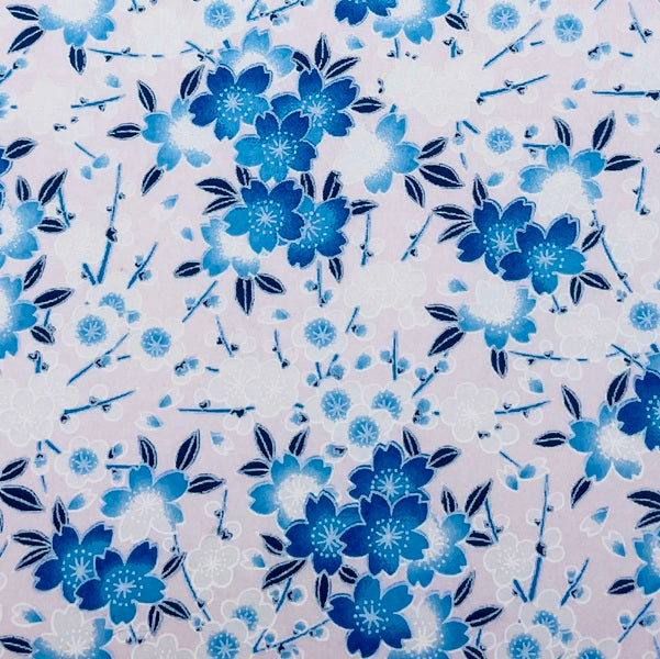 Yuzen Washi - Blue Cherry Blossoms - Pale Pink - Y1480