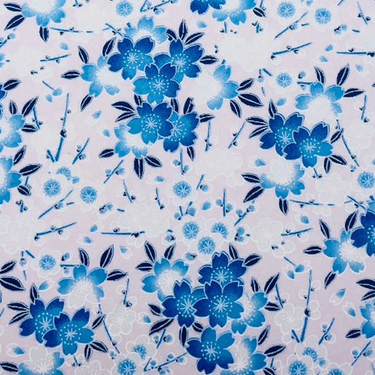 Yuzen Washi - Blue Cherry Blossoms - Pale Pink - Y1480