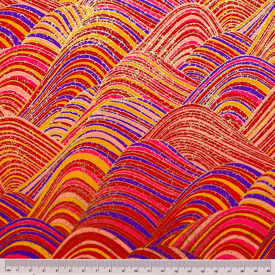 Yuzen Washi - Colorful Layered Waves - Red, Pink, Purple, Yellow - Y1482