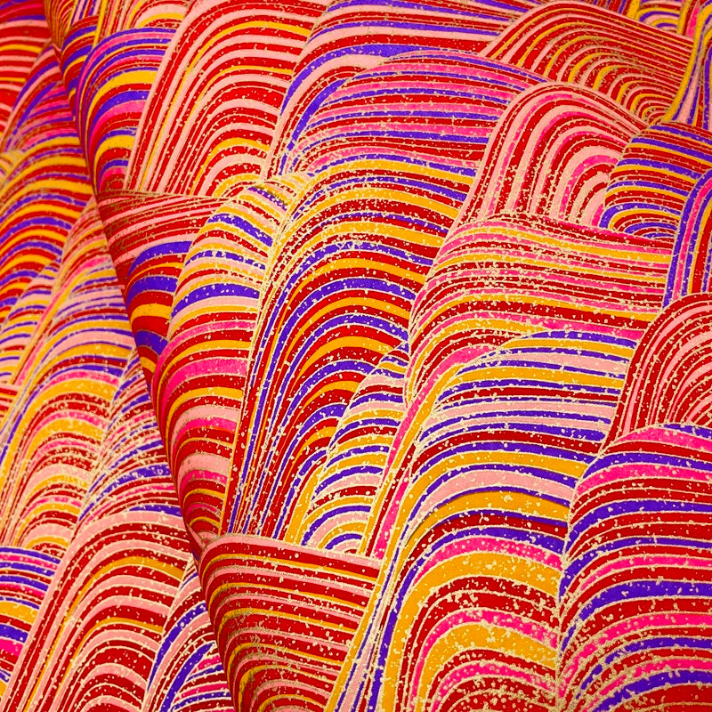 Yuzen Washi - Colorful Layered Waves - Red, Pink, Purple, Yellow - Y1482