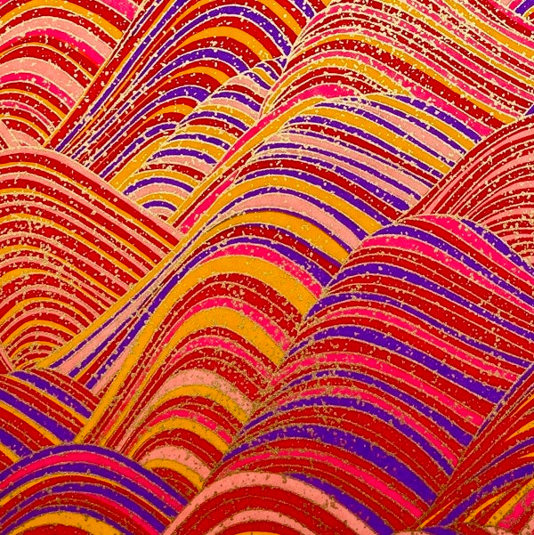 Yuzen Washi - Colorful Layered Waves - Red, Pink, Purple, Yellow - Y1482
