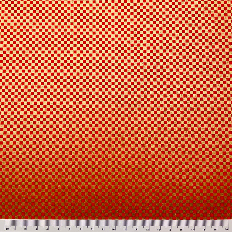 Yuzen Washi - Checkered Pattern - Red & Gold - Y1483