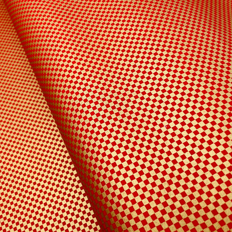 Yuzen Washi - Checkered Pattern - Red & Gold - Y1483