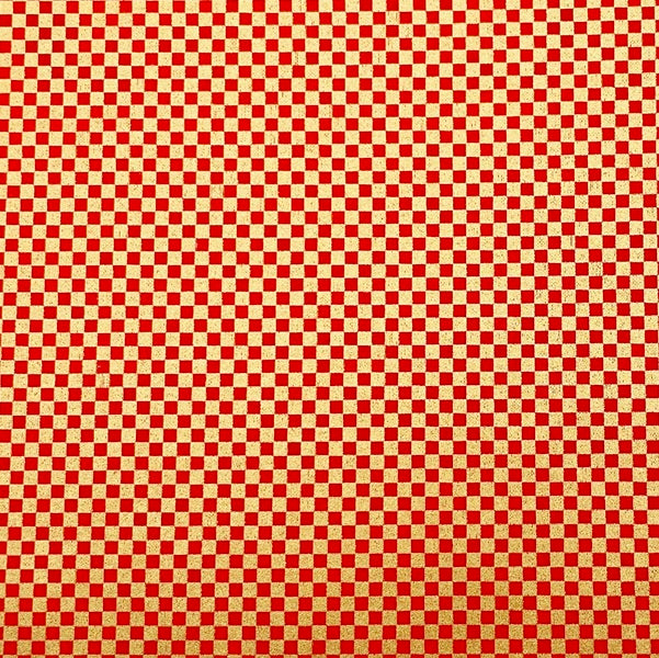 Yuzen Washi - Checkered Pattern - Red & Gold - Y1483