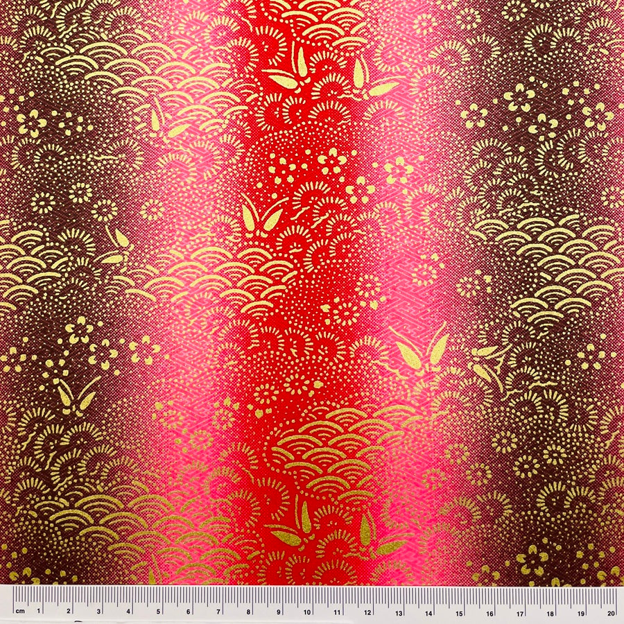 Yuzen Washi - Gold Floral Patterns - Red, Pink & Purple Gradient - Y1490