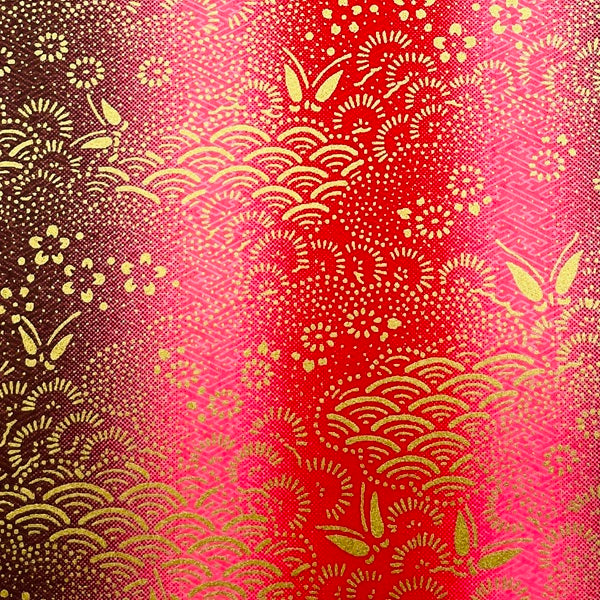 Yuzen Washi - Gold Floral Patterns - Red, Pink & Purple Gradient - Y1490