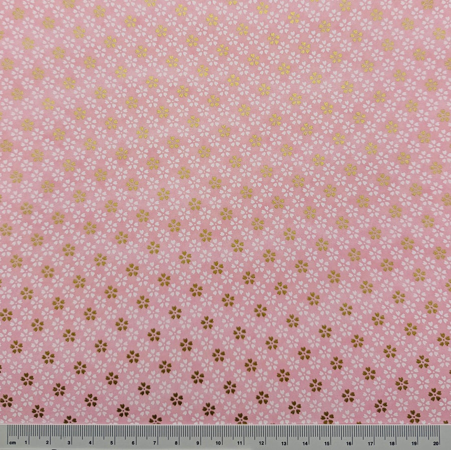 Japanese Yuzen Washi Paper - Small floral - White, Gold, Pink -  Y1404