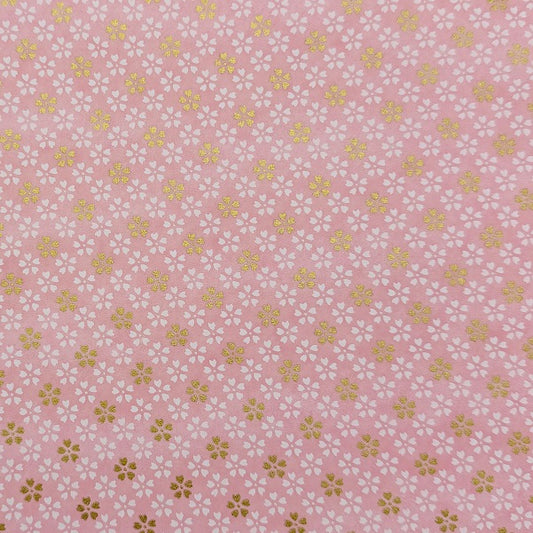 Japanese Yuzen Washi Paper - Small floral - White, Gold, Pink -  Y1404