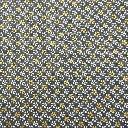 Japanese Yuzen Washi Paper - Small floral - White, Gold, Grey -  Y1405